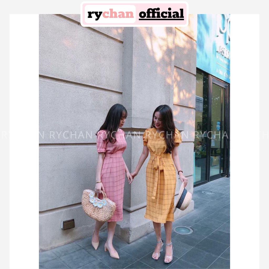 DO047 - Đầm Ôm Caro Thắt Nơ Nhiều Màu