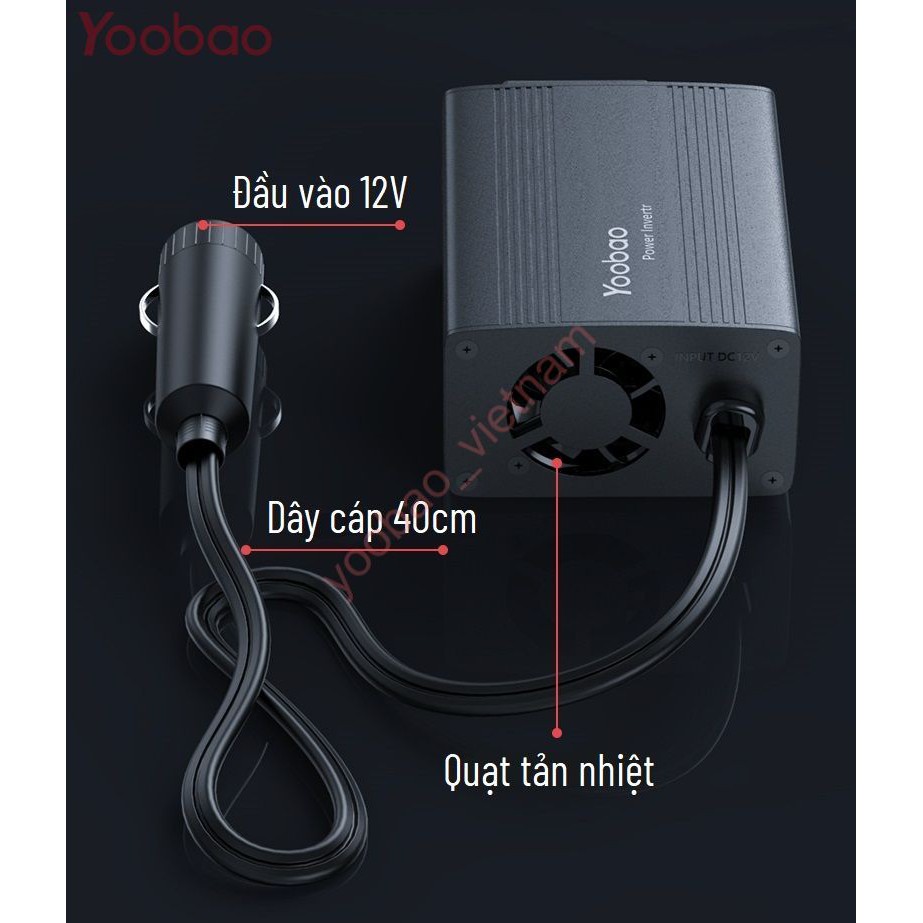 Biến tần ô tô chuyển đổi 12V sang 220V/150W - YOOBAO 150W