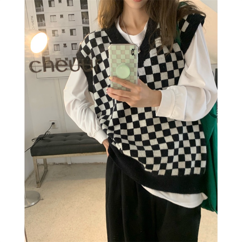 Áo Dệt Kim Không Tay Cổ Chữ V Dáng Rộng Phong Cách Retro Thời Trang Hàn Quốc Cho Nữ | BigBuy360 - bigbuy360.vn