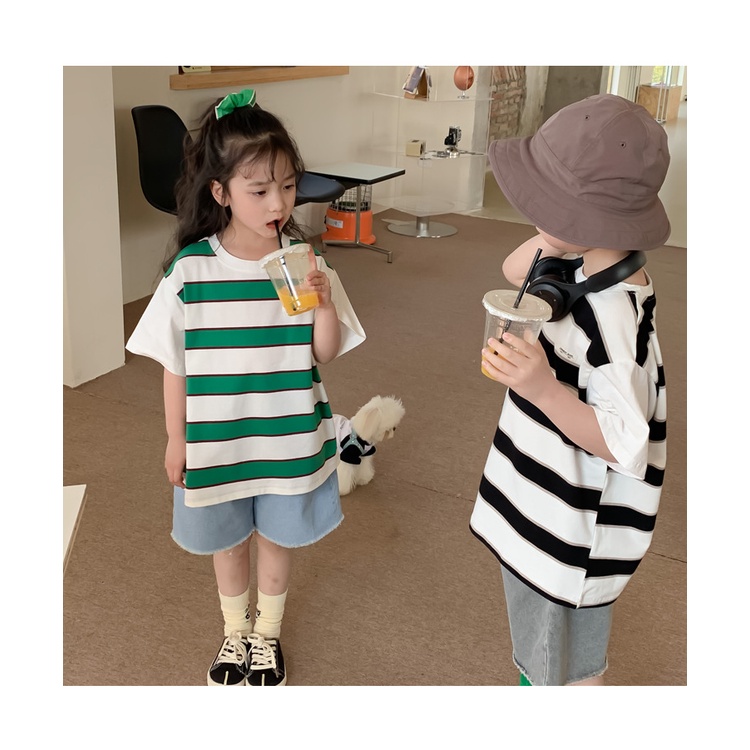 Áo kẻ ngang phối tay trắng 3 màu cho bé trai bé gái mùa hè mới B69-21160