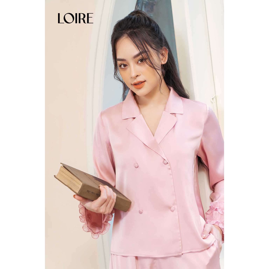 Bộ Đồ Ngủ Lụa Tay Bèo Voan Loirechic LPD12 (Áo dài &amp; Quần dài)