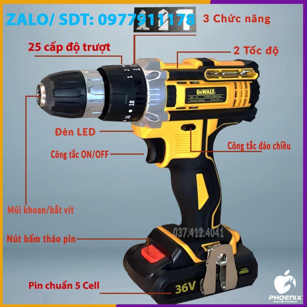 máy khoan pin dewalt 36v ( SIÊU KHỎE , BỀN BỈ )  LOẠI 1 khoan tường khoan bê tông,khoan sắt 3 chức năng