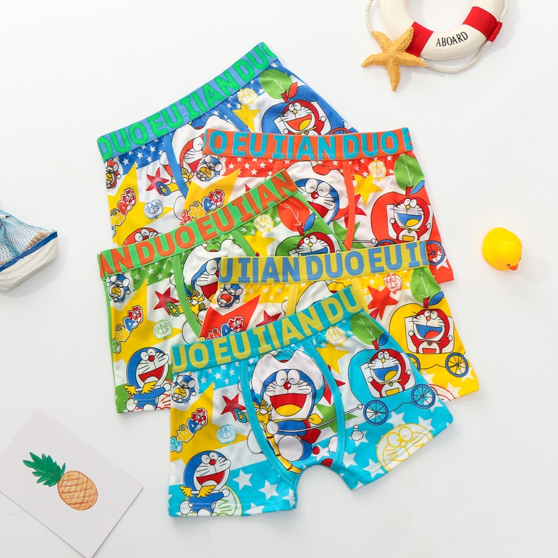 Quần Lót Boxer Cotton In Hoạt Hình Doraemon Đáng Yêu Cho Bé Trai 2-7 Tuổi