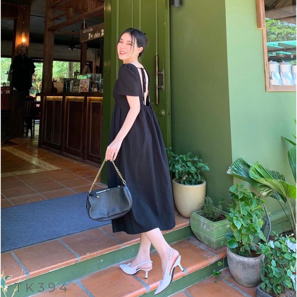 Đầm babydoll nhún ngực hở lưng