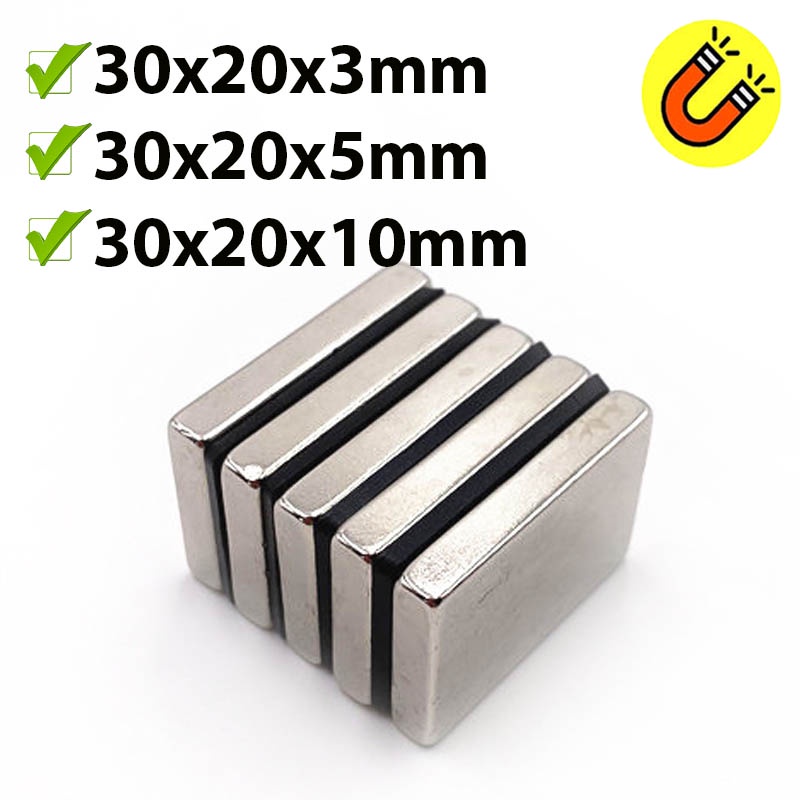 Nam châm đất hiếm hình chữ nhật 30x20x3/5/10mm từ tính mạnh N35