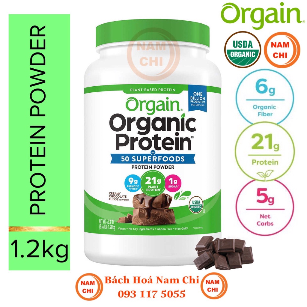 [SOCOLA] [SUPERFOODS] Bột Protein Hữu Cơ Orgain Organic Protein 50 Superfoods 1.2kg - Hương Socola