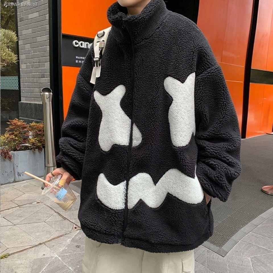 ✗☞Áo Khoác Lông Cừu Dày Dáng Rộng Khóa Kéo Thời Trang Hàn Quốc Cho Nam