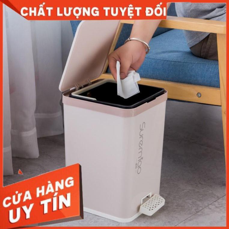 Thùng rác vuông nhựa đạp chân Suremiao 1821,thùng rác,bật rác văn phòng đạp chân cao cấp 1822