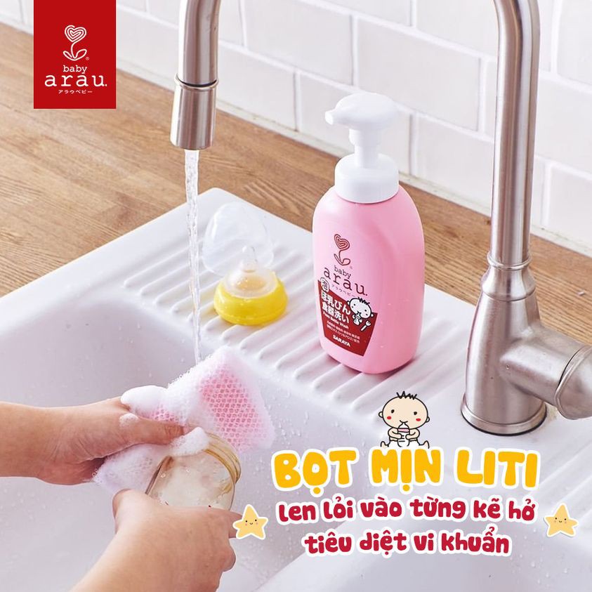 Nước Rửa Bình Sữa, Rửa Bình Arau Nhật Bản An Toàn Cho Bé Chai 500 Ml Túi 450 Ml Sạch Nhanh Kháng Khuẩn Không Cồn