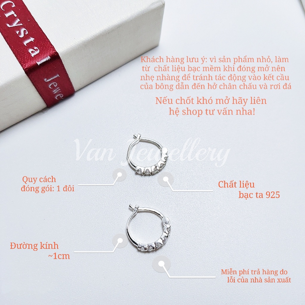 (Giá 1 đôi) Khuyên tai bạc khuyên tròn sát tai đính đá bạc ta Van Jewelry V10566 ...