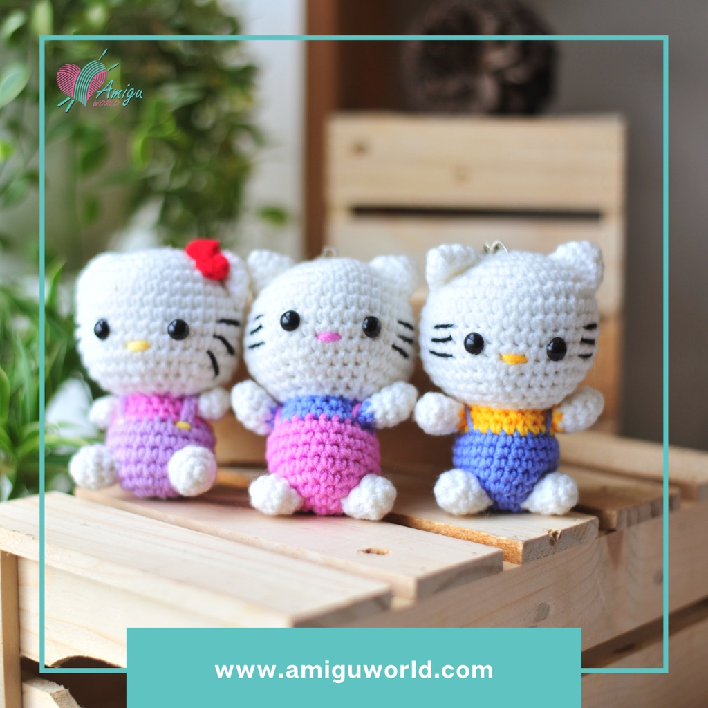 Móc khóa thú bông - Mèo Hello Kitty handmade - Thú bông bằng len - Amigurumi - Đồ chơi handmade