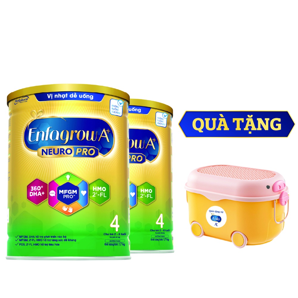 [Tặng Thùng Đựng Đồ Chơi Hình Thú] Bộ 2 Sữa bột Enfagrow A+ Neuropro 4 - FL HMO Vị Nhạt Dễ Uống – 1.7kg