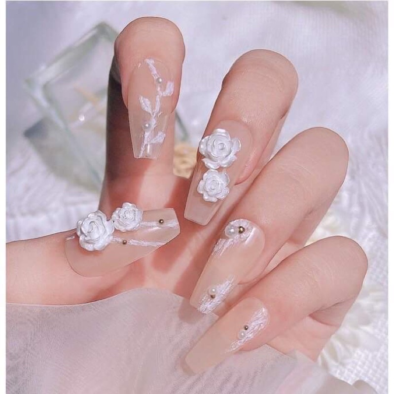 Sét charm hoa hồng trắng mix bi vàng