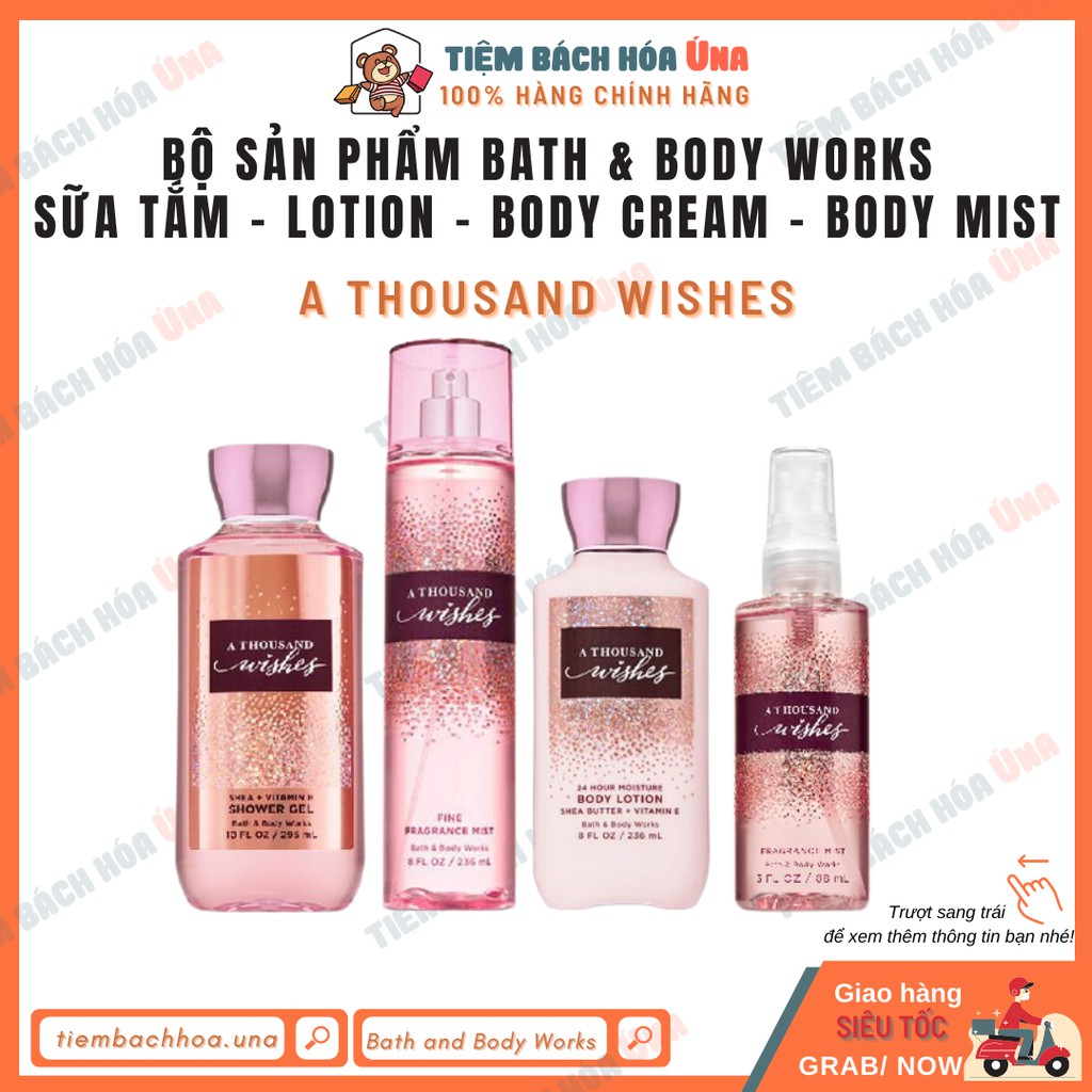 [Bill US] A thousand wishes | Bộ Sản Phẩm sữa tắm dưỡng thể xịt thơm toàn thân Bath and Body Works (BBW)