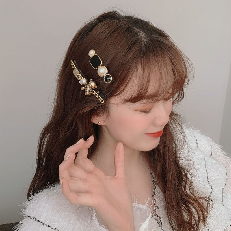 Set 5 kẹp tóc nơ đính ngọc trai nhân tạo phong cách Hàn Quốc dành cho nữ