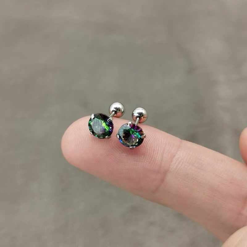 KHUYÊN TAI NỤ ĐÁ CHÂN VẶN AB MÀU ĐEN - KHUYÊN THÉP 316L