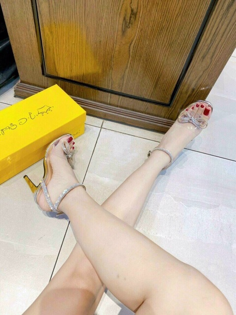 [Xưởng giày cao gót] Giày sandal cao gót 9 phân quai trong nơ đá gót nhọn 2 mã ( ảnh thật)