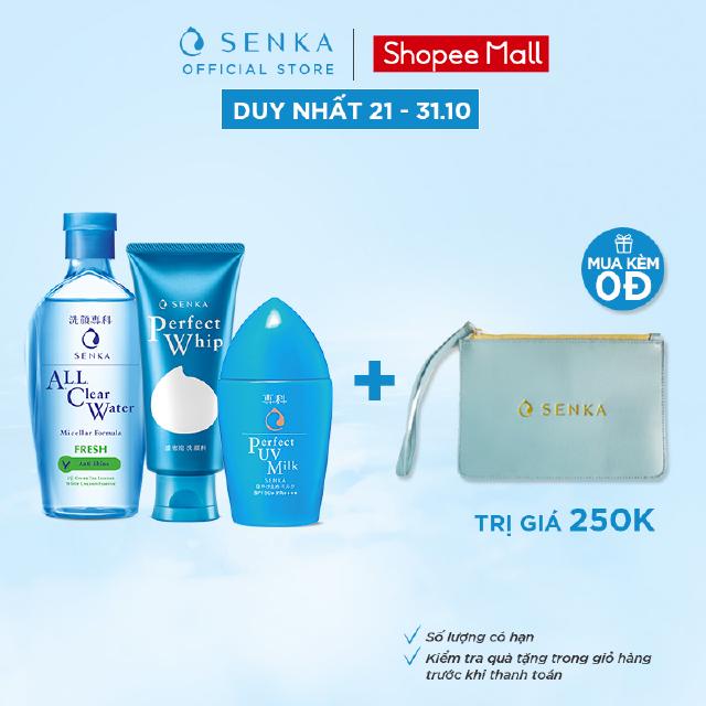 Combo Senka Làm Sạch Chống Nắng Kiềm Dầu Hoàn Hảo (Water Fresh 230ml + Perfect Whip 120g + UV Milk 40ml)