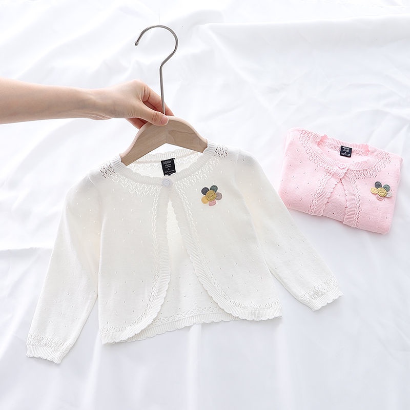 ▶Áo Khoác Cardigan Dệt Kim Vải Cotton Mỏng Thoáng Khí Kiểu Phương Tây Dễ Thương Cho Bé Gái#8.21