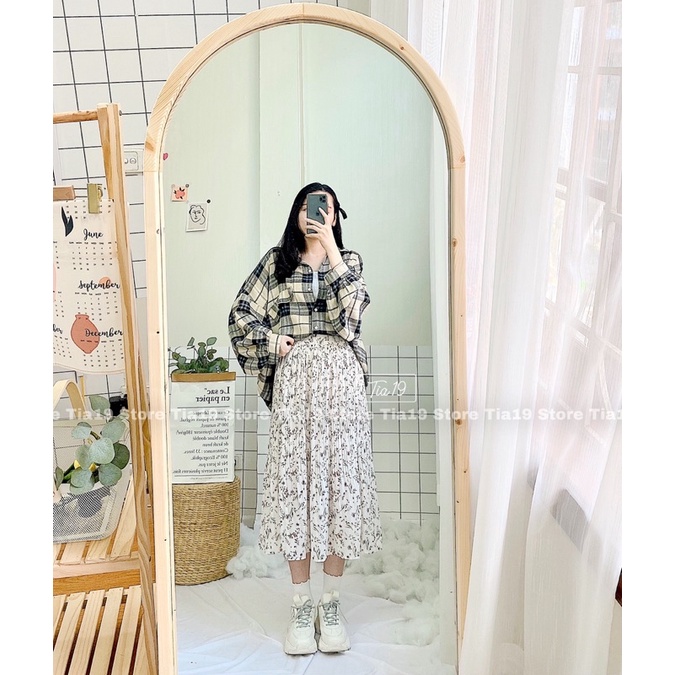 Áo somi kẻ oversize Tia19 . Áo sơmi ulzzang tay bồng ( Ảnh thật)