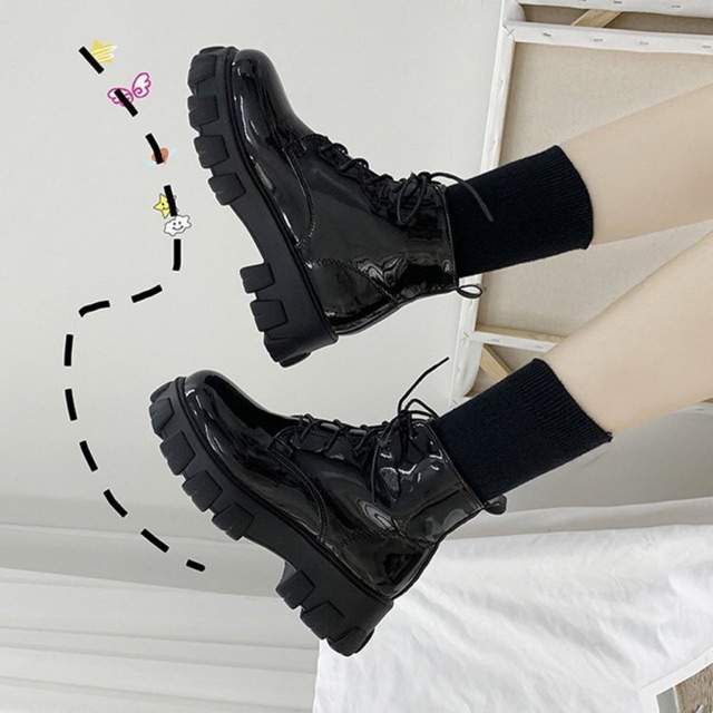 Giày boot cổ cao dây thắt đế độn ulzzang cá tính (inbox check size trước khi đặt ạh)