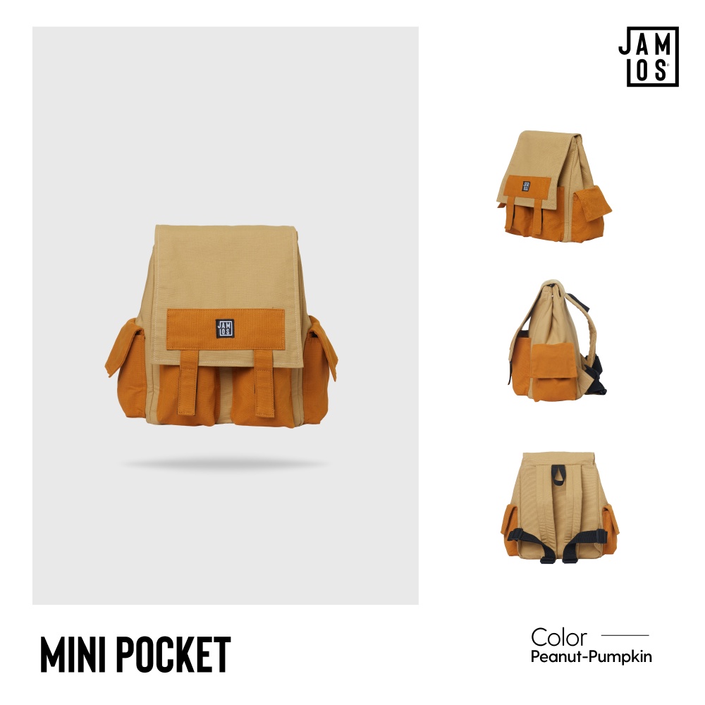 Jamlos Mini Pocket Backpack - Balo thời trang vải canvas nhiều ngăn nhỏ gọn đi học đi làm vừa laptop 13inch A4