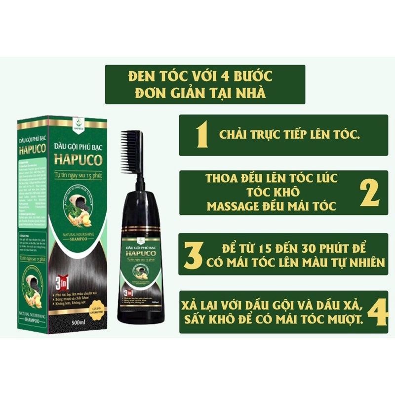 Dầu gội phủ bạc hapuco 500ml 2 màu đen nâu