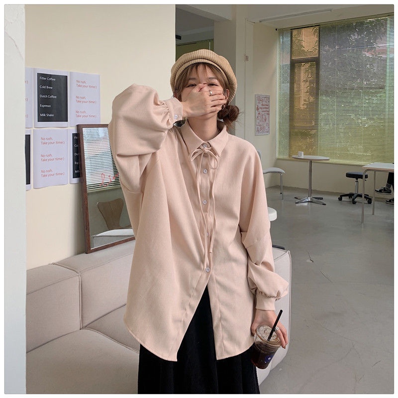 Áo Sơ Mi Nữ Dài Tay Dáng Rộng Thiết Kế Đơn Giản Phong Cách Hàn Quốc Mới