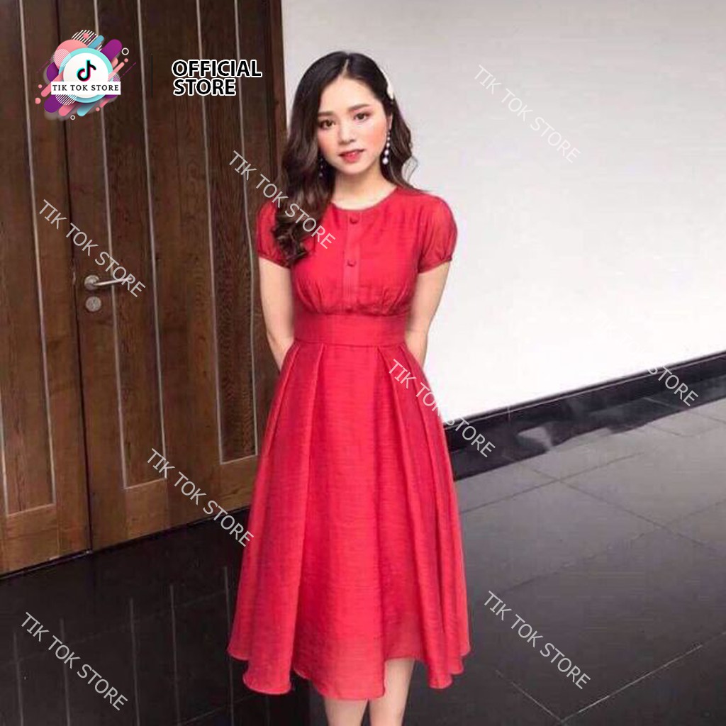 Váy tiểu thư sang chảnh, đầm tiểu thư đính nút TIK TOK STORE | BigBuy360 - bigbuy360.vn