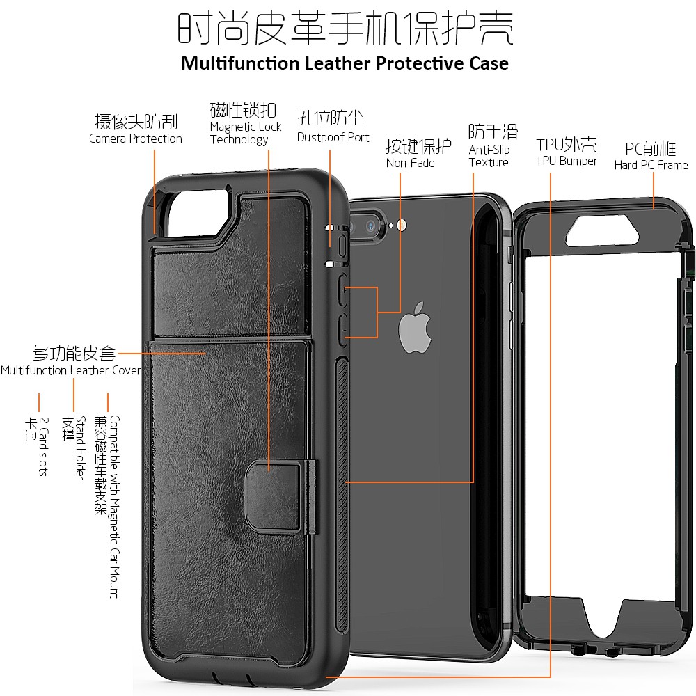 Phù Hợp Ốp Điện Thoại Hai Trong Một Chống Rơi Có Ngăn Đựng Thẻ Và Sạc Không Dây Cho Iphone 6 / 7 / 8g 6 / 7 / 8plus