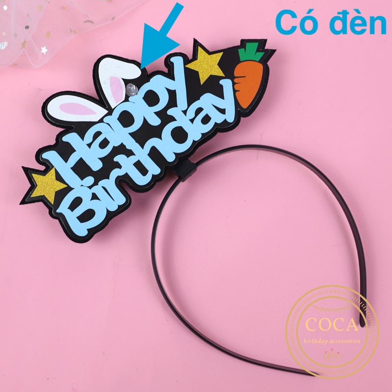 Cài tóc Happy Birthday hình tai thỏ có đèn dùng cho sinh nhật