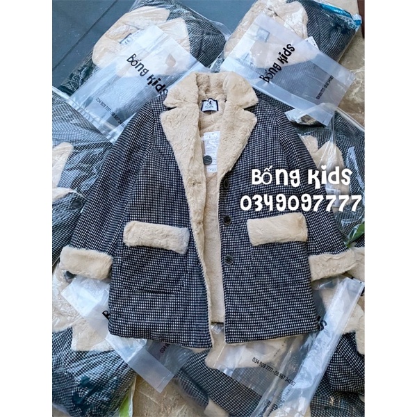 Áo Coat Dạ Bé Gái Lót Lông Kẻ Ô KEYLADS