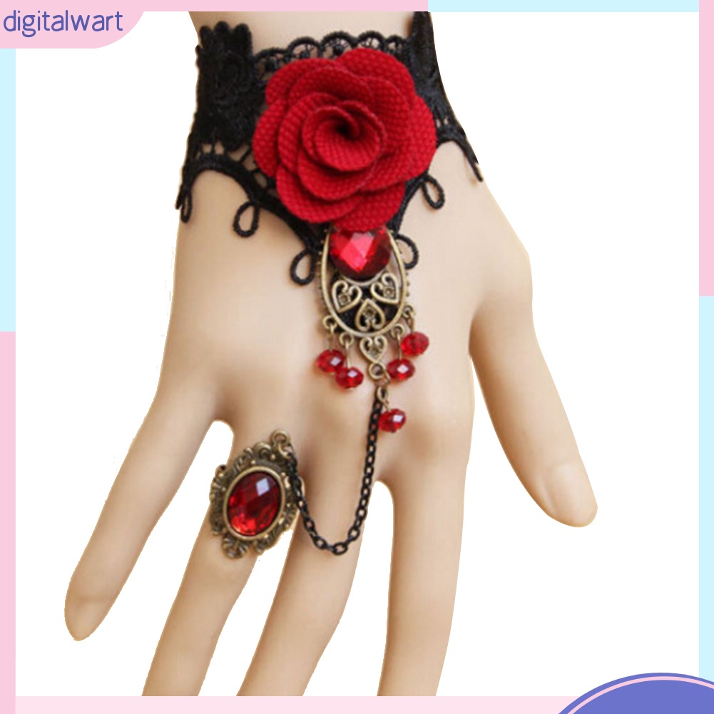 Vòng đeo tay ren đính hoa hồng nối nhẫn phong cách cổ điển thanh lịch cho nữ