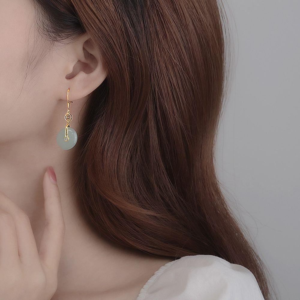 QQMALL Khuyên Tai Vòng Tròn Phong Cách Trung Hoa Cổ Điển Thanh Lịch Dành Cho Nữ