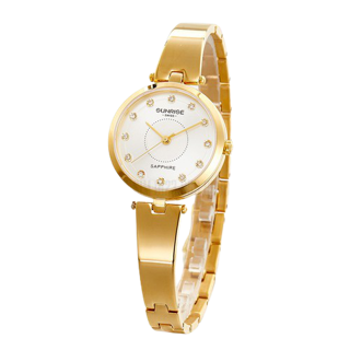 Đồng hồ nữ SUNRISE 9936SA mặt vàng full hộp chính hãng, kính Sapphire chống xước, ch