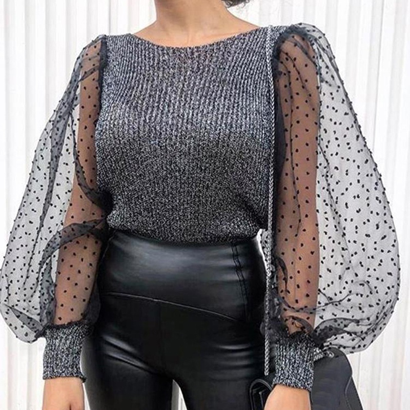 Áo Sweater Tay Dài Dáng Rộng Phối Lưới Thời Trang Xuân Thu Cho Nữ