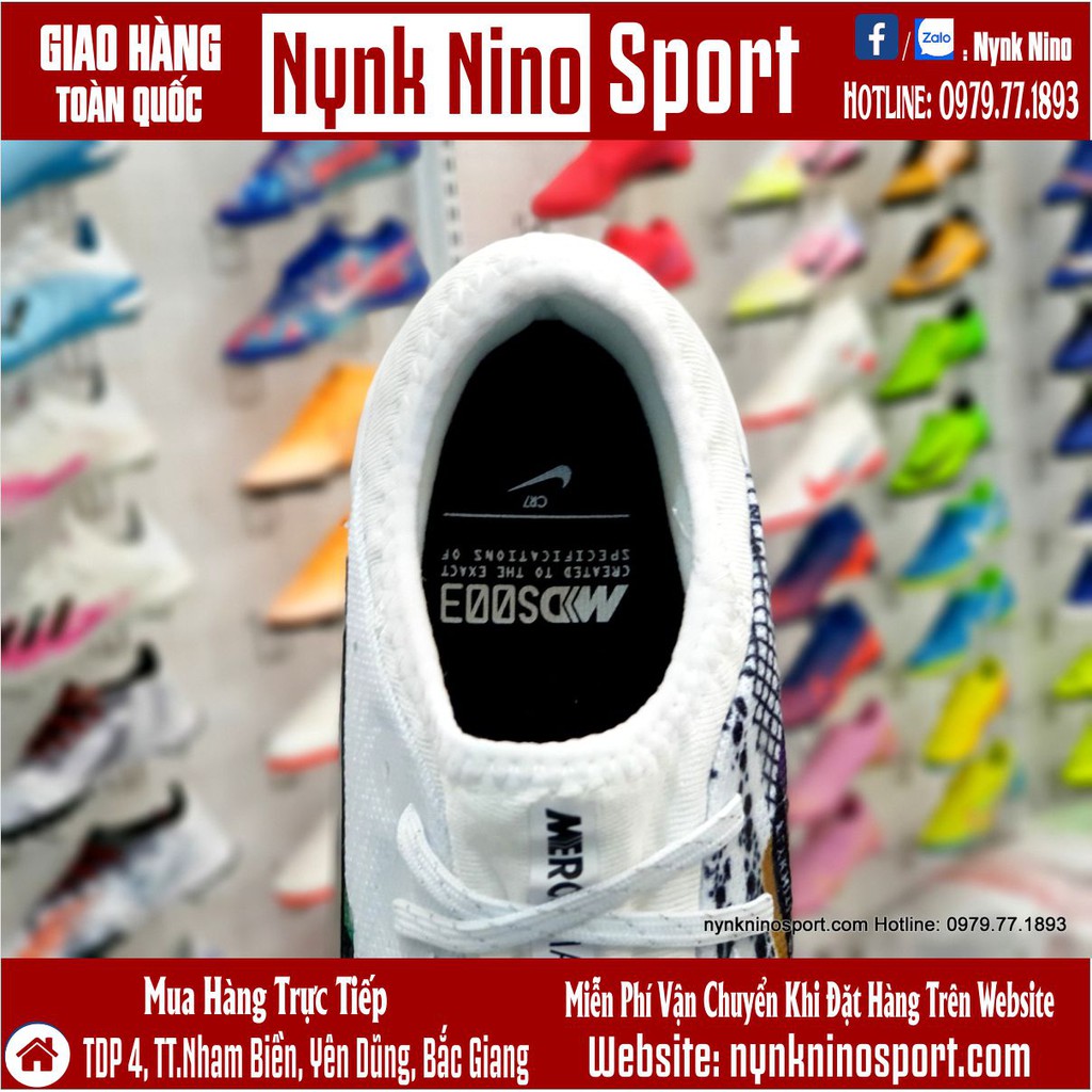 Giày Bóng Đá Mercurial Vapor 13 Pro MDS003 Trắng Mũi Đen Cổ Lửng TF