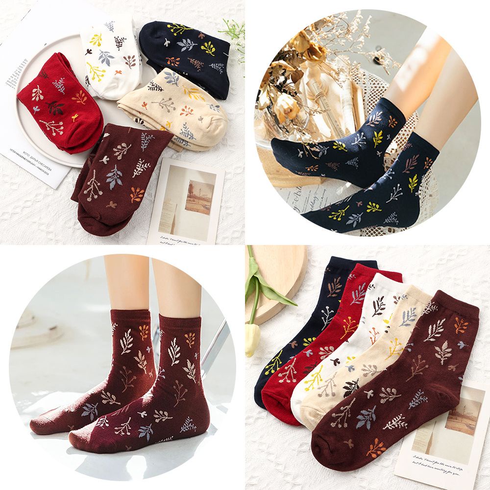 Đôi vớ cotton in họa tiết lá phong cách Harajuku Nhật Bản thời trang thu đông