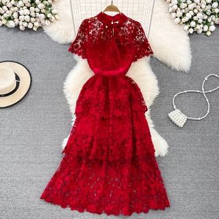 #2256 [Order]Đầm ren tay ngắn có lớp trong cao cấp 7 màu