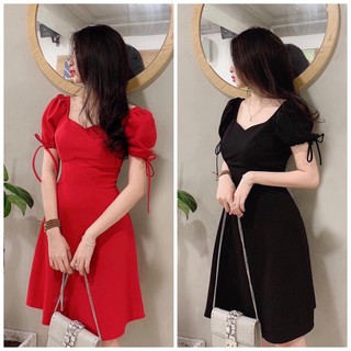 Đầm váy freesize cổ V tay nơ 2 màu