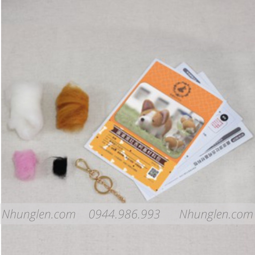 [Có hướng dẫn] KIT LEN CHỌC - NEEDLE FELTING Shiba Béo (làm được móc chìa khóa)
