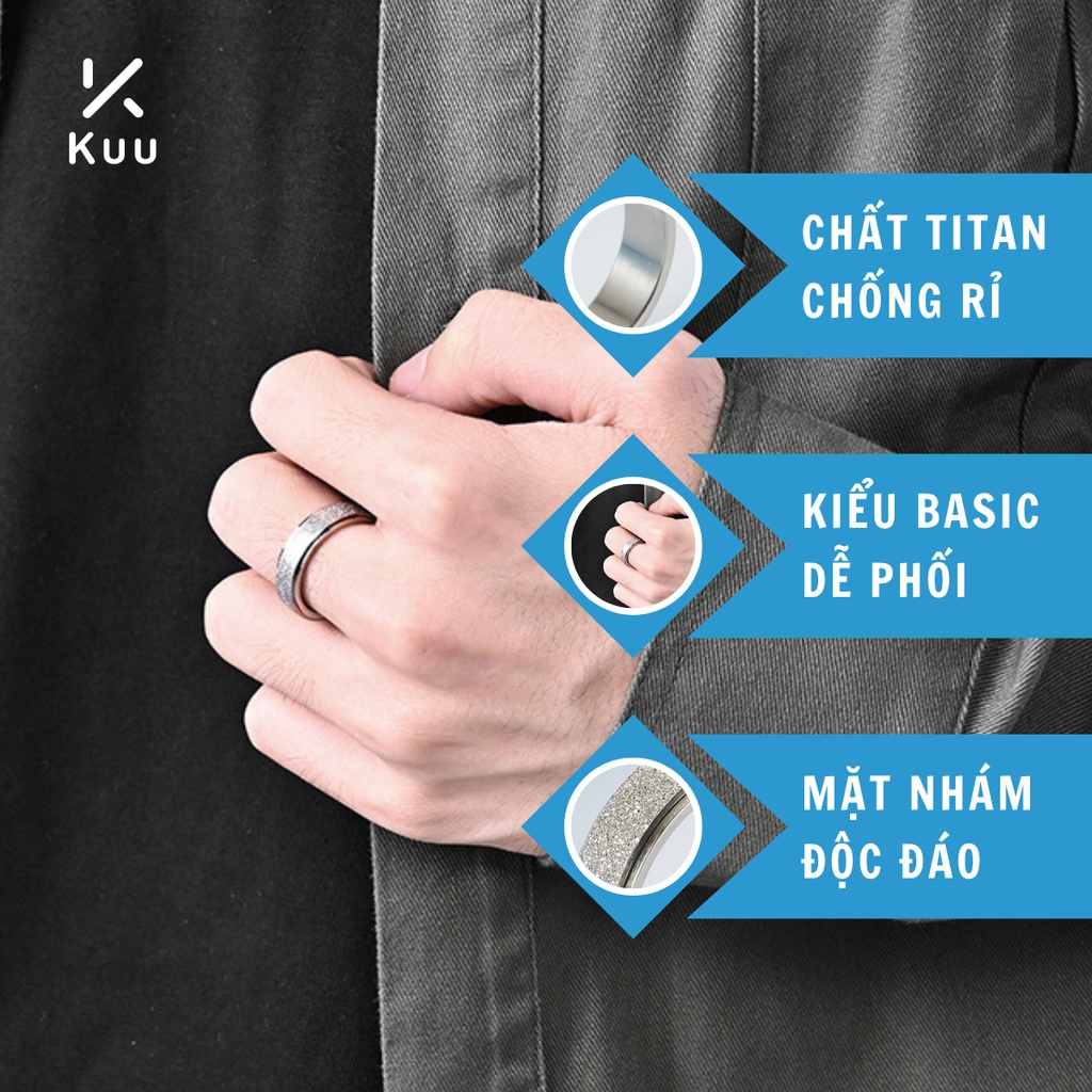 Nhẫn nam nữ màu bạc tròn REN Kuu Clothes thời trang unisex chất liệu Titan đẹp đơn giản không gỉ - Nhẫn REN