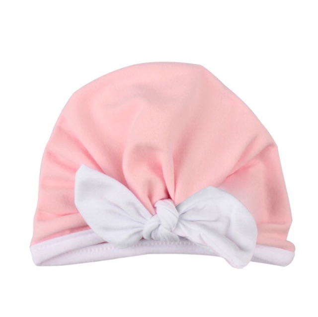 Mũ Turban Nơ Nhung Viền Trắng Cho Bé Từ 0 - 1 Tuổi