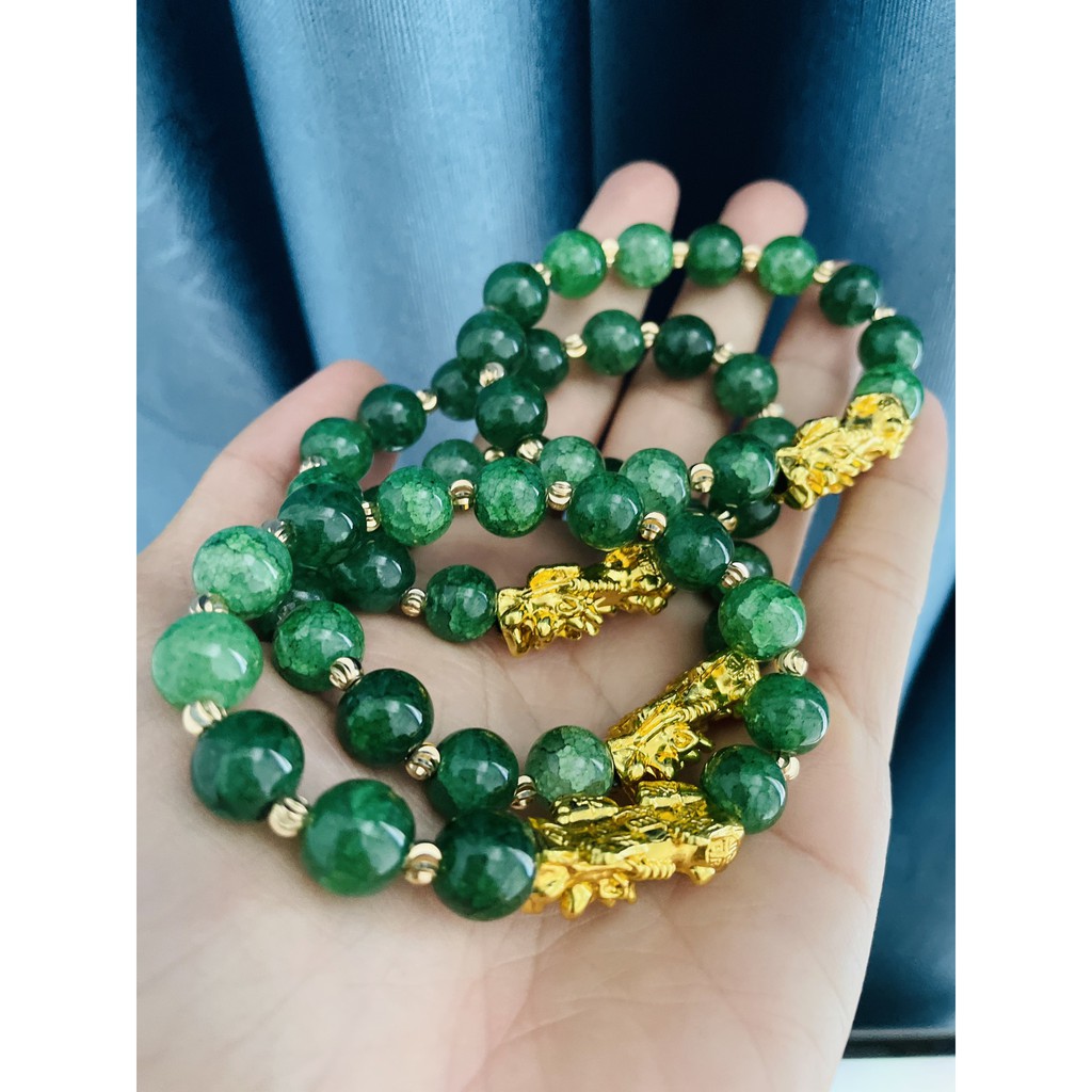 Vòng tay tì hưu phong thủy - đá mã não chalcedony đính hạt vàng | BigBuy360 - bigbuy360.vn