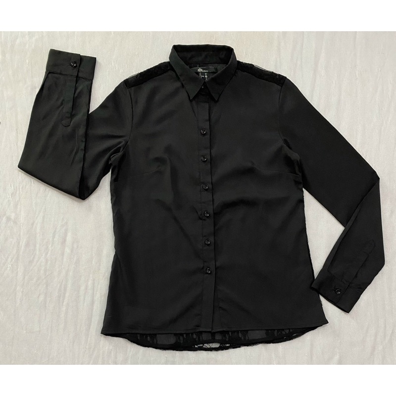 Áo sơ mi màu đen phối lưng ren Nino.maxx (Size S, M) - Thanh lý vnxk