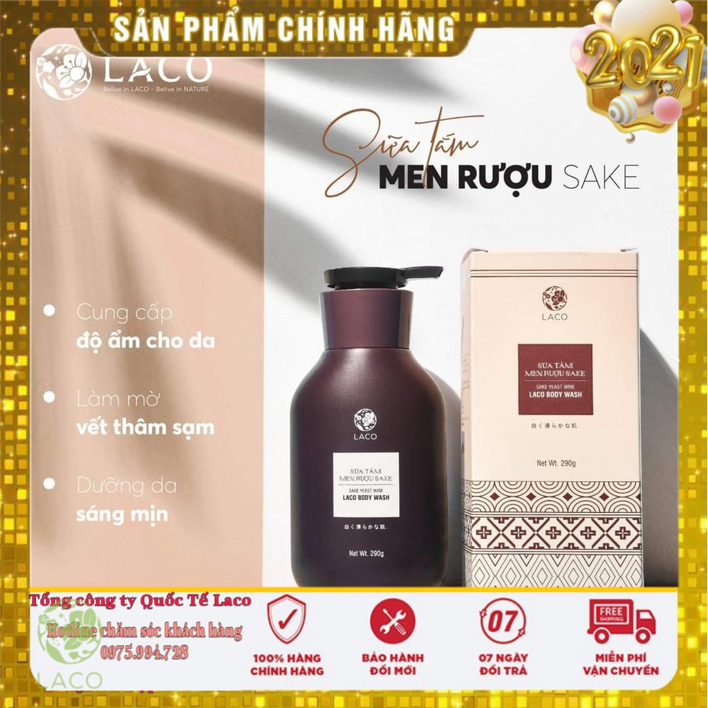 Sữa tắm trắng da men Rượu SAKE🔥 Sữa tắm Laco ⚡ dưỡng trắng, làm mịn, nhả nắng, đều màu da, ngừa mụn lưng ⚡
