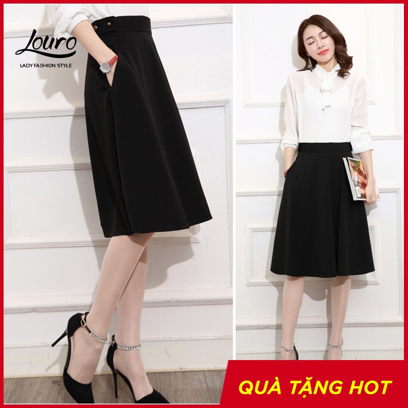 Chân váy dài Louro L703, mẫu chân váy dài đẹp dáng qua gối, xòe 360 độ nhẹ nhàng thanh lịch, chất liệu cao cấp