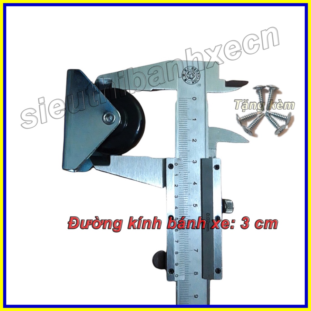 Bánh Xe Đẩy Một Hướng Cỡ Nhỏ - 3 Phân Nhựa Đen Cố Định  - Dùng Trong Cửa Tủ, Cửa Lùa - sieuthibanhxecn