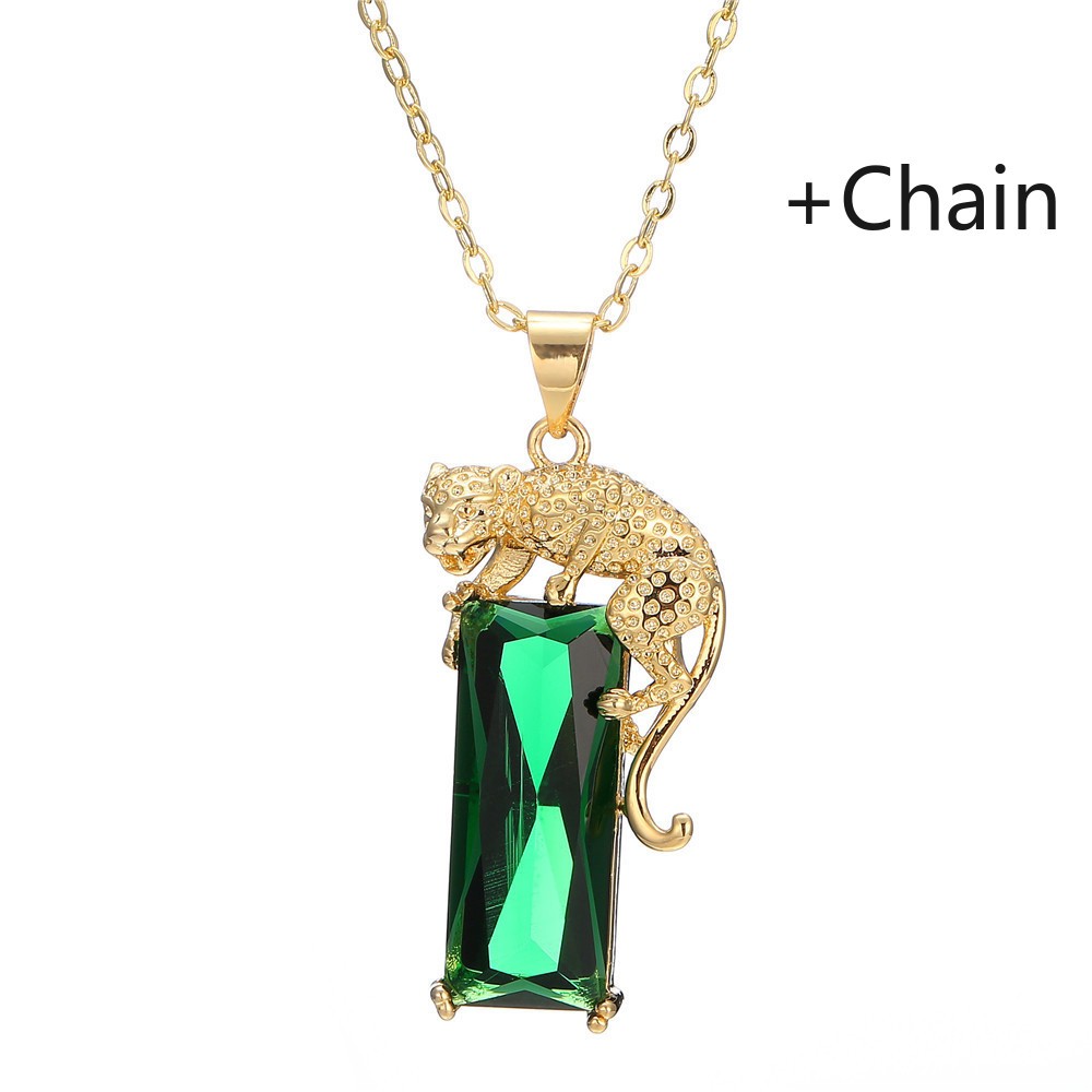 Mặt dây chuyền hình con báo đính đá thạch anh màu xanh lá thời trang châu âu-3977