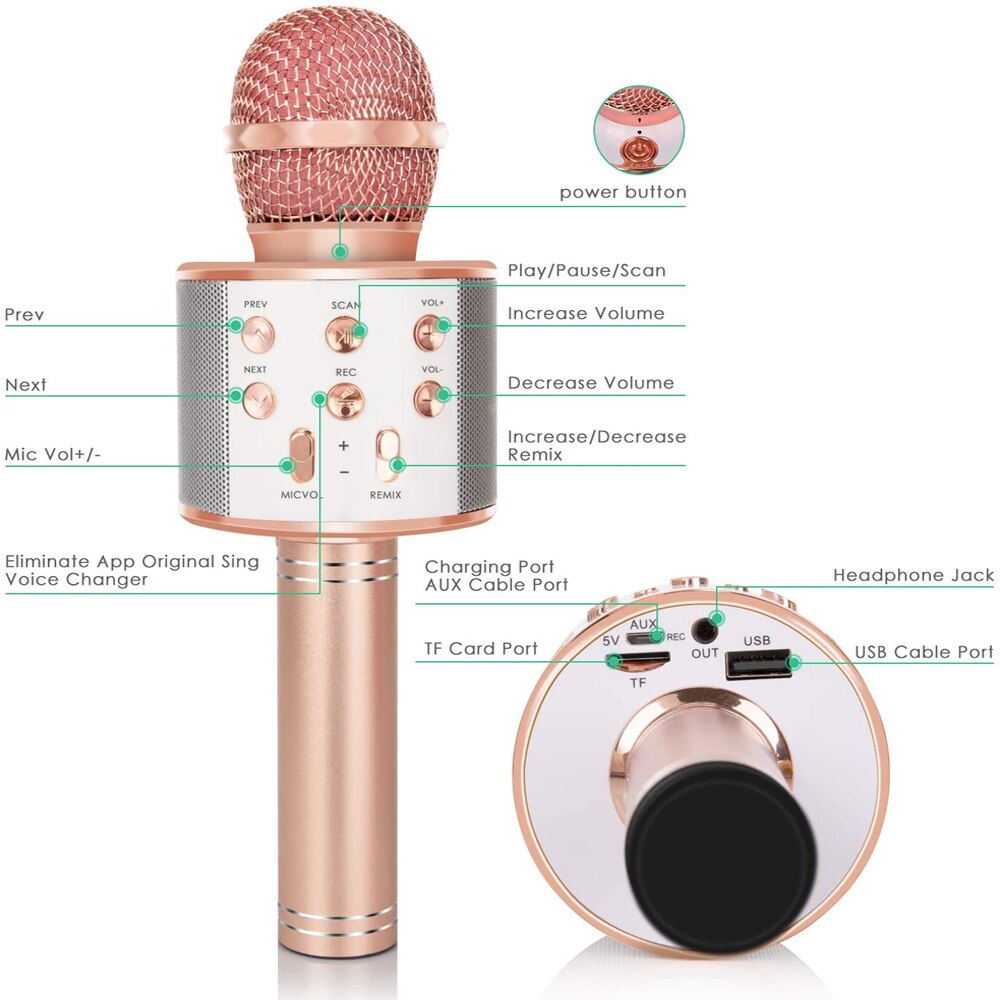 Micro Bluetooth Không Dây Cầm Tay Hát Karaoke Chuyên Nghiệp Cho Điện Thoại Máy Tính